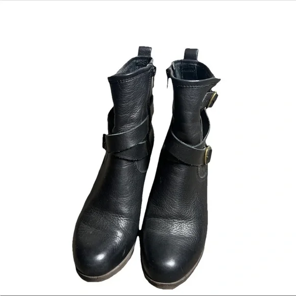 Lucky Brand Womens Western Orenzo Motorcycle Boots Black Leather Mid Calf Zip 7 - Picture 4 of 14